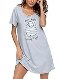ENJOYNIGHT Damen Nachthemd Baumwolle Kurzarm Schlafhemd T-Shirt Schlafshirt Sommer Nachtwäsche für Lounge (X-Large,Graues Schaf)