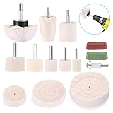 Polieraufsatz für Akkuschrauber Polierscheibe, 11 pcs bürsten satz konischer baumwollsamt Polierpad Wheel Polierkegel Polishing Buffing Pad mit 2pcs polierpaste für Metall