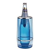 APS Flaschenkühler mit Chromrand, transparenter, doppelwandiger Getränkeflaschen-Kühler, 11,5 x 11,5 cm, Höhe 23 cm, Blau