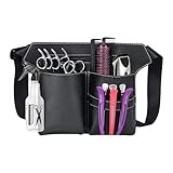Nivofu Friseurtasche Leder - Barber Werkzeugtasche mit Gürtel, Schwarz, Verstellbar für Friseurscheren/Haarkämme