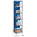 VASAGLE Bücherregal mit 6 Ebenen, Standregal mit Einstellbarer LED-Beleuchtung, Regal mit Stahlrahmen, 30,3 x 40 x 178,6 cm, für Wohnzimmer, Schlafzimmer, Arbeitszimmer, ebenholzschwarz LLS121B57