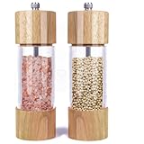 Pfeffermühle oder Salzmühle aus Holz, manuelle Salz- und Pfeffermühle, Acryl, sichtbares Fenster, Pfeffermühle (20,3 cm, 2 Stück)
