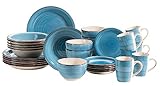 MÄSER 931619 Bel Tempo II 30-teiliges Vintage Geschirr Set für 6 Personen, handbemaltes Keramik Kombiservice in Dunkelblau, Steingut, Blau