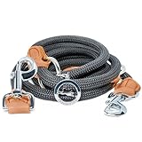 FREUDENTIER Hundeleine 2m - Führleine 3-Fach verstellbar - Robustes Nylon abgerundet mit stilvollen braunen Lederelementen - Leine Hund für mittelgroße & große Hunde (schwarz)