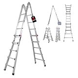 PROREGAL Sprossen-Mehrzweckleiter APOLLO 3-in-1 Aluminiumleiter 4x5 Sprossen bis zu 5m Höhe Traglast 150kg Silber, Treppenleiter Multifunktionsleiter Klappleiter Teleskopleiter Stehleiter Anlegeleiter