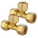 2 Stück Schraubfitting T Stück, Messing Klemmverschraubung für Kupferrohr, Kompression T-Stück reduziert 16 x 2,0mm, Klemmringverschraubung für Aluverbundrohr und Mehrschicht-Verbundrohr