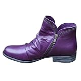 Damenstiefel, modisch, lässig, Retro, einfarbig, mit Reißverschluss am Knöchel, Braun - violett - Größe: 40 EU