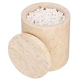 OGANAZI Travertin Rund Dose Modern Wattestäbchen Box Wattepadspender mit Deckel Make-up Tupferhalter für Badezimmer, Schlafzimmer, Schminktisch, Waschbecken, Hotel, Büro Damen Geschenke (9,3x11,5 cm)