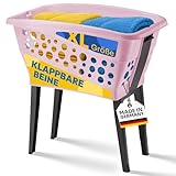Gardissimo 50 Liter XL Wäschekorb mit klappbaren Füßen 69 x 40 cm – Made in Germany - rosa - Stand Wäschebox mit Beinen auf Knopfdruck ausgeklappt - Wäsche Sammler Box Korb stehend