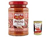 12x Mutti Pesto Rosso Pomodori Rossi Rotes Tomatenpesto Pasta Sauce 100% italienische Tomate Glas 180g Würzsaucen mit Mandeln, Tomaten, getrockneten Samen und Grana Padano + Italian Gourmet polpa 400g