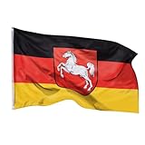 PHENO FLAGS Niedersachsen Flagge 90x150cm - wetterbeständige Fahne mit Messingösen, 100% Polyester, robuste Doppelnaht & in lebendigen Farben - ideal für Flaggen-Liebhaber