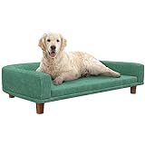 PawHut Hundesofa, Haustiersofa Katzensofa mit Kissen, Hundebett für große Hunde, Hundecouch mit Erhöhtem Design, Hundesessel mit Holzbeine, Grün, 98 x 67 x 25 cm