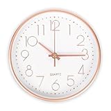 CIMOYBAI 20cm Rund Quartz Wanduhr, Ohne Tickgeräusche Wanduhr, 8 Zoll modern leise Wanduhr Geeignet für Büro,Wohnzimmer, Küche, Schule Kinderzimmer (Rose Gold)