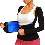 DYUAI Sauna-Shirt für Damen, Gewichtsverlust, Saunaanzug für Damen, Taillentrainer, Sauna-Weste, Reißverschluss, Workout-Schwitzanzug, Blaues Futter., Medium