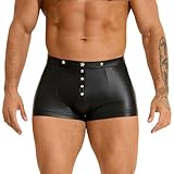 SUPTTING Herren Herren-Hotpants Figurbetont Sexy Kunstleder-Shorts Knopfleiste Gürtelschlaufen Clubwear Fetisch Lack-Optik Enganliegend Glänzendes Material Mini-Shorts Slim Fit für Mottoparty