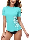 BesserBay Damen Rash Guard Neopren Shirt Kurzarm UV Shirts Wasser Rash Guard UV Schutzkleidung Blue L