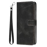 VQWQ Handyhülle Kompatibel mit Samsung Galaxy Note 8 - Dreieck Geprägt Schlüsselband Schutzhülle Leder Tasche Flip Klapphülle Mit Karten-Slot Magnetisch Wallet Cover für Galaxy Note 8 [CY] -Black