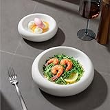 Navaris Keramik Schüssel und Teller Set 2 Teile - Porzellan Schale und Salatschüssel - Pastateller Suppenteller Dessertteller - Tiefe Teller - Geschirr Set Creme Weiß