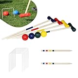 YRHome Krocket Spiel Outdoor Croquet Set Gartenspiel Krocketspiel aus Holz Geschicklichkeitsspiel Traditionelle Holzspielzeug für 4 Spieler Kinder Erwachsene mit Holzheringe Wickets Bällen Schlägeln