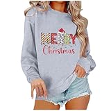 FGVFCS Weihnachtspullover für Damen, lustig, lässig, Tops, Damen, Weihnachtsmannmütze, bedruckt, langärmelig, Rundhalsausschnitt, übergroß, lockeres Sweatshirt, Party, Club, Kleidung, 01 Grau, XXL