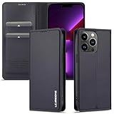 xinyunew Handyhülle für iPhone 13 Pro, RFID-Blockierung Hülle Premium PU Leder Klapphülle Stoßfest Schutzhülle Magnetische Flip Case mit Kartenfach und Standfunktion - Schwarz