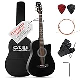 Rocktile WSD-5C-BK Slim Line Westerngitarren Set - Dreadnought Akustik Gitarre - Westerngitarre mit Korpus aus Linde - Hals: Catalpa - Set inkl. Tasche, Ersatzsaiten, Gurt und Plektren - Schwarz