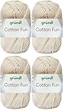 4x50 Gramm Gründl Cotton Fun Häkelgarn aus 100% Baumwolle inkl. Anleitung für Einkaufsnetz (02 Creme)