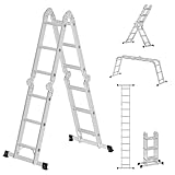 SONGMICS Leiter, Mehrzweckleiter, Trittleiter, Aluleiter, Haushaltsleiter, 4 x 3 Stufen, bis 150 kg, 12 Stufen, in 6 Positionen, 326 cm lang, silbern GLT36M