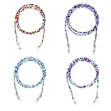 LZOWUUL 4 Stück Gesichtsmasken Lanyard, Brillenkette Damen Bunte Perlen Maskenband Maskenkette für Frauen Männer Kinder 83cm lang