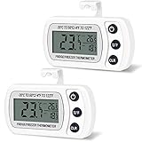 Thlevel 2PCS Kühlschrank Thermometer Wasserdicht Digital Gefrierschrank Thermometer Zimmerthermometer mit Haken LCD Display lesen Max Min Funktion (Weiß)