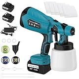 Akku Farbsprühsystem mit 2X 5500mAh Batterie, ASUNCELL Elektro Lackierpistole 1000ml Großer Behälter Farbsprühgerät Streichen von Wänden, Decken, Möbel, Gartenzaun (blau)