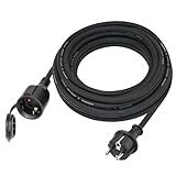 Verlängerungskabel Outdoor 10m für den Außenbereich, Gummi Verlängerung Stromkabel außen mit Schuko Stecker, IP44 Verlängerungsleitung H07RN-F 3G1,5 mm² Kabel mit Schutzkappe, 3500W, 16A 250V, Schwarz