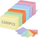 1200PCS Karteikarten A8 Liniert, A8 Linierte Lernkarten, 150g/m² Verdicktes Papier Lernkarten Bunt, Flashcards für Englisch Vokabeln, Notizen und Formeln, 5.2 x 7.5 cm, 6 Farben
