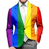 Caxndycing Regenbogen Sakko Herren Modisch Party Rainbow Anzüge Herrenanzüge Regenbogen Funky Anzug Suit Neon Farbigen Blazer Sakko LGBTQ Pride Stolzmonat Jacke Pride Parade Outfit