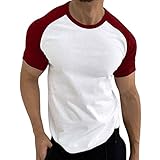 Bier Armband Herren Frühling Sommer Casual Sport Farbblock Raglanärmel Rundhals T-Shirt Tank Top Teenager (Wine, XL)