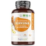 BIO Kurkuma Kapseln - 4560mg pro Portion - Schwarzer Pfeffer & Ingwer mit Curcumin - Kurkuma und Ingwer Pulver - 180 Kapseln - Hohe Bioverfügbarkeit Piperin - Vegan & Zertifiziert Zutaten- WeightWorld