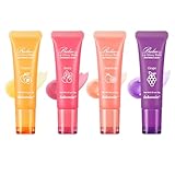 Lip Glowy Balm,4er-Pack Fruit Glowy Lip Balm,Vitamin E Lip Glowy Balm Set Reduziert Lippenlinien,Verbessert Die Lippenfarbe,Spendet Schnell Feuchtigkeit und Lindert Trockene Lippen