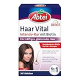 Abtei Haar Vital Intensiv-Kur - Hochdosiertes Biotin, Zink und Vitamin B-Komplex mit Depot-Effekt - für kräftiges, glänzendes Haar - vegan - 30 Tabletten