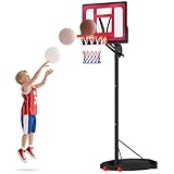AIYAPLAY Basketballkorb Outdoor für Kinder, 200-260 cm Höhenverstellbarer Basketballständer mit 83x60cm Rückwand, Rollen, Gewichtssack, Outdoor Basketballanlage für Kinder Jugendliche ab 6 Jahren, Rot