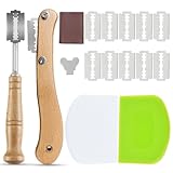 TAKUZA 2-Teiliges Kitchen Baker Lame Brotschneidewerkzeug, Bäckermesser Set, Brotklinge, Teigmesser für Gerade und Geschwungene Schnitte, mit 10 Rasierklinge und Lederschutzhülle