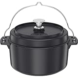 RÖSLE VARIO Dutch Oven, Hochwertiger Dutch Oven aus emailliertem Gusseisen, Deckel als Pfanne einsetzbar, mit Tragebügel, 5,5 l, 36 x 30 x 22,5 cm, Schwarz