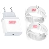 Set USB C Ladegerät 25 W Schnellladegerät PD 3.0 mit 2 m Ladekabel, kompatibel mit Phone 14/13/12/11/SE 2020/X/XS/XR, Pad Pro, Arpods, Galaxy, Pixel, Typ C Wandnetzteil Adapter