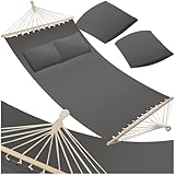 tectake® Doppel Hängematte Outdoor, XXL Stoff Schaukeltuch, Sonnenliege 2 Personen inkl. Kissen, Schaukel Outdoor mit Liege Fläche ca. 230x145cm, bis 240kg belastbar, Hängeschaukel - dunkelgrau