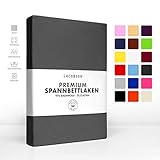 Jacobson Jersey Spannbettlaken Spannbetttuch Baumwolle Bettlaken (Premium 200x220 cm, Anthrazit)