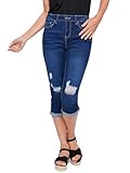 Royalty For Me Essential Damen-Capri-Jeans mit hohem Bund und Bündchen, Midnight Sky Blue Rips, 44