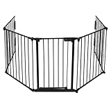 VOUNOT Kaminschutzgitter Metall, 5 Elemente inkl. Sicherheitstür, Ofenschutzgitter Faltbar, Tierschutzgitter Türschutzgitter für Kinder-Sicherung, Schwarz 300x75 cm