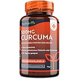 500mg Curcuma Extrakt Kapseln - 120 Kapseln - Mit 95% reinstem Curcumin - Laborgetestet - Mit Pfeffer & Ingwer - Curcuma Kapseln - Hochdosiert - Nutravita Kurkuma