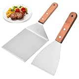 Omnikryp Smash Burger Set, 2 Stück Grillbesteck Edelstahl, Grillspachtel mit Holzgriff, BBQ Grillbesteck Set, Grillspachtel für Plancha, Grillplatte, Gasgrill, Feuerplatte, Spülmaschinengeeignete