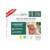 Eco by Naty Baby Öko Windeln - umweltfreundliche Premium-Bio Windeln aus pflanzenbasierten Materialien, ideal für empfindliche Babyhaut (Größe 1 - 100 Stück) - MONATSBOX