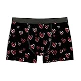 Boxershorts Herren Atmungsaktive Unterhose Klassische Dehnbares Retroshorts Bequem Herrenunterhosen Weiche Boxer Briefs Lustig Aufdruck Unterhosen für den Valentinstag Schwarz S